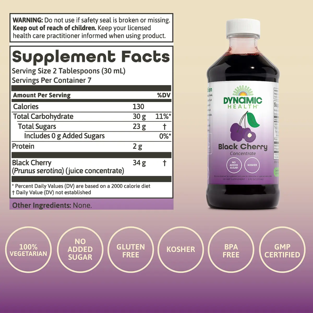 Dynamic Health Black Cherry Juice Concentrate 8 fl oz | Unsweetened, Vegan, Gluten-Free - view 2