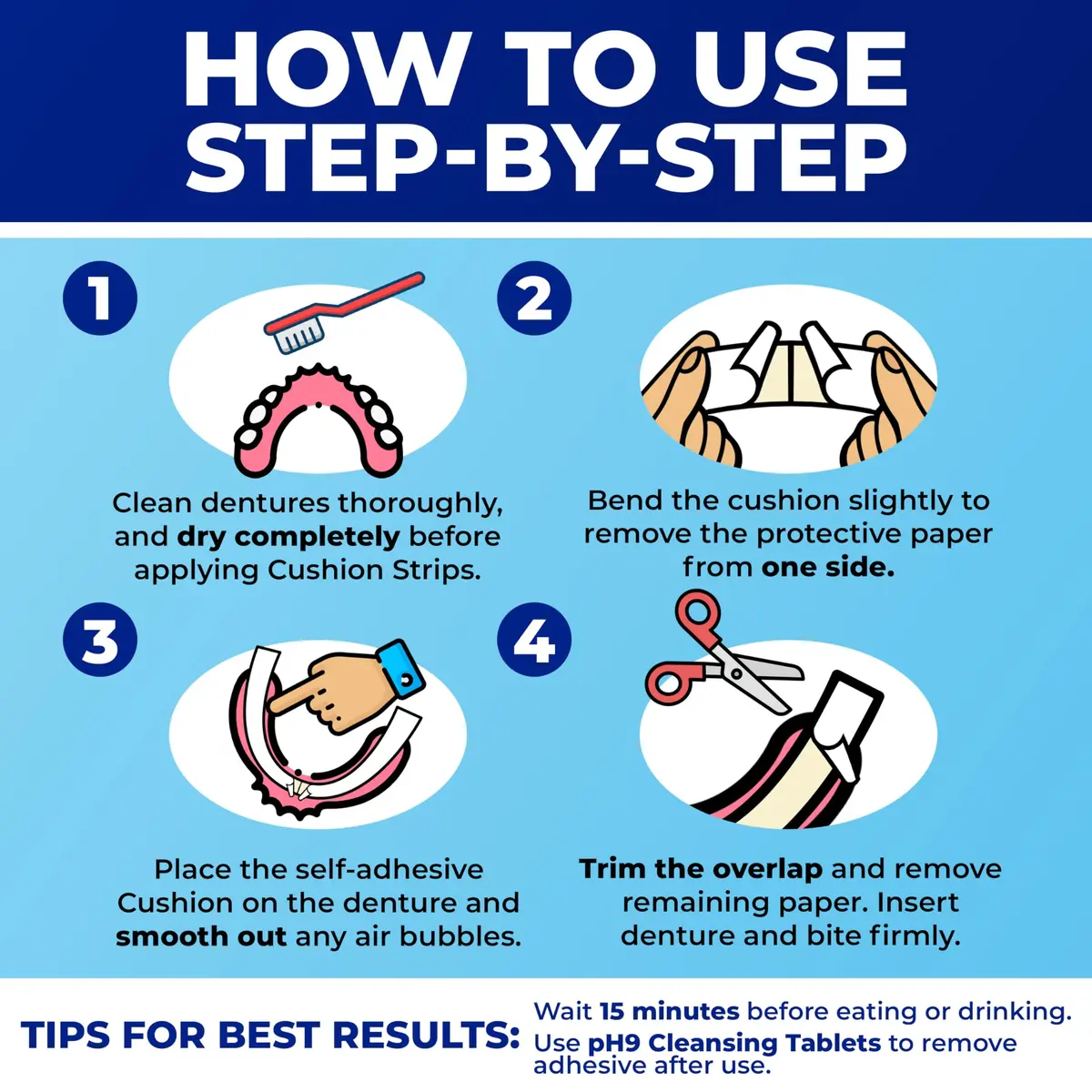 Secure Denture Adhesive Strips for Lowers, Zinc Free, 60 Strips | All-Day Firm Hold & Comfort - view 4