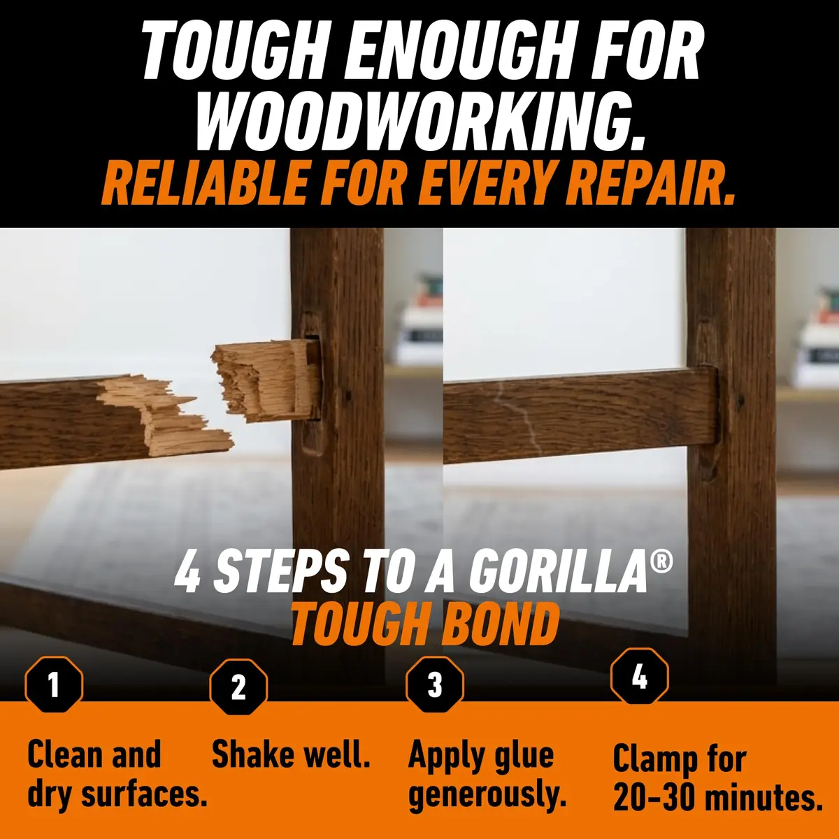 Gorilla Wood Glue, Fast Clamp, Water Resistant PVA, 236.6ml (8 fl oz) | Bonds Wood for Indoor & Outdoor Projects - view 6