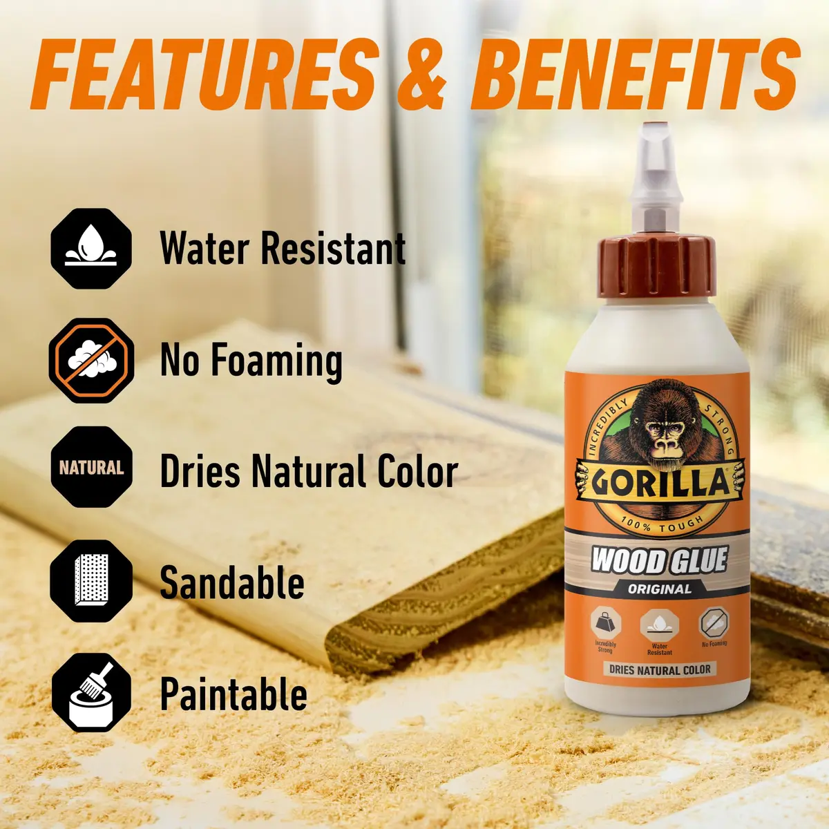 Gorilla Wood Glue, Fast Clamp, Water Resistant PVA, 236.6ml (8 fl oz) | Bonds Wood for Indoor & Outdoor Projects - view 3