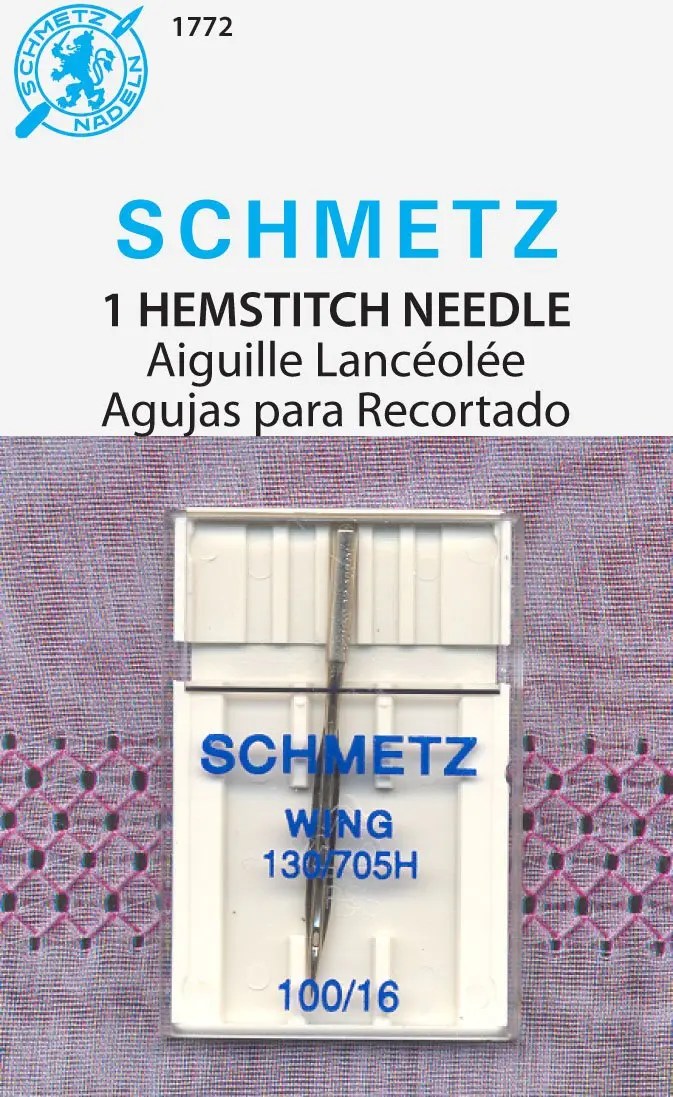SCHMETZ Hemstitch Machine Needle Size 16/100 (9.53cm / 0.05lb) | Decorative Openwork for Light & Medium Woven Fabrics - main product image
