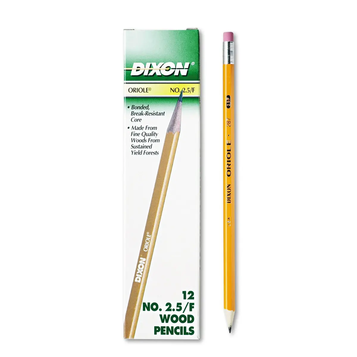 Dixon Oriole Woodcase Pencil #2.5/F Medium Fine, Yellow Barrel 12-Pack (12875) | Smooth Ink Flow Writing Instrument - main product image