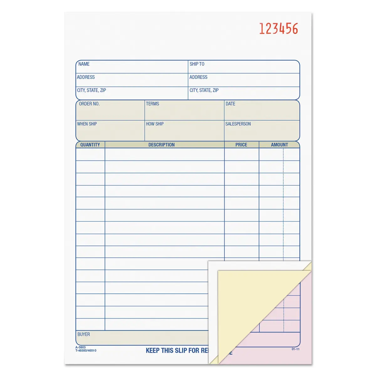 TOPS Sales Order Book 3-Part Carbonless 50 Sets per Book | White Canary Pink Paper - main product image