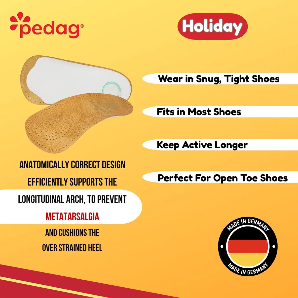pedag Holiday Thin Orthotic Insoles Arch Support Inserts Tan Women US 8 / Men 5 | Supports Plantar Fasciitis & Overpronation - view 6