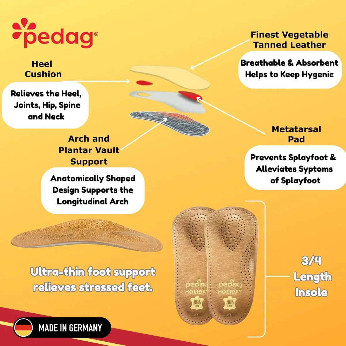 pedag Holiday Thin Orthotic Insoles Arch Support Inserts Tan Women US 8 / Men 5 | Supports Plantar Fasciitis & Overpronation - view 7
