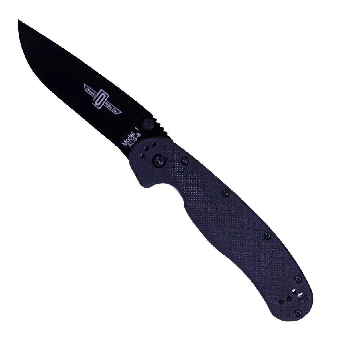 Ontario Knife Company Rat I Folding Pocket Knife 8.5in | AUS-8 Stainless Steel Drop Point Blade, Black Nylon Handle - main product image