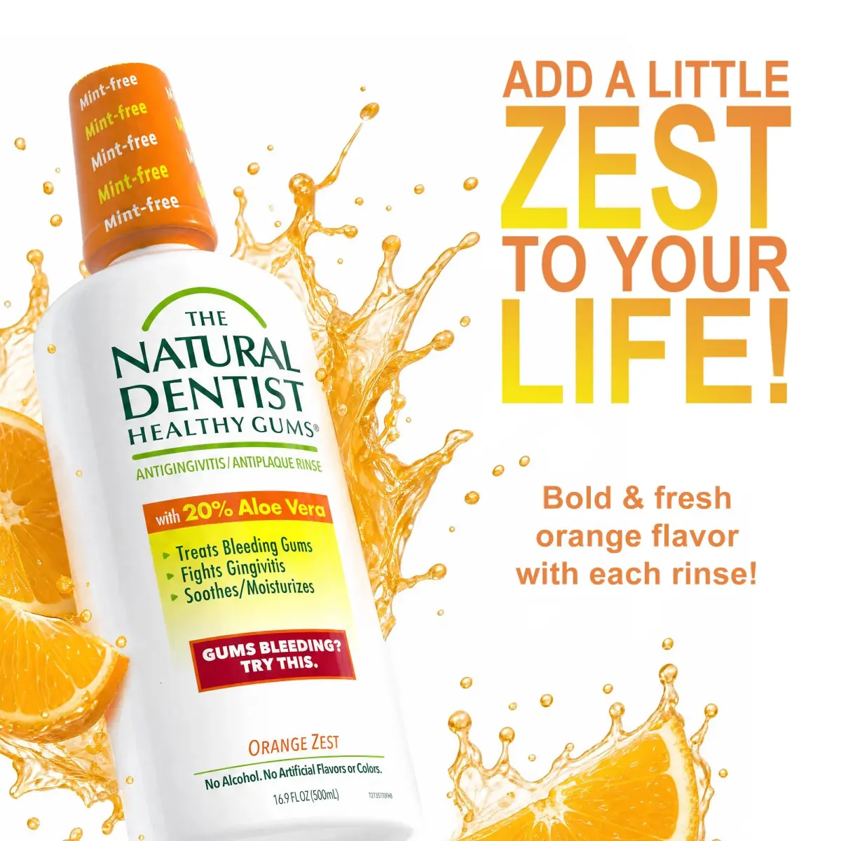 The Natural Dentist Orange Zest Mouthwash 498ml (16.9 Fl Oz) | Alcohol & Fluoride-Free Daily Rinse - view 6