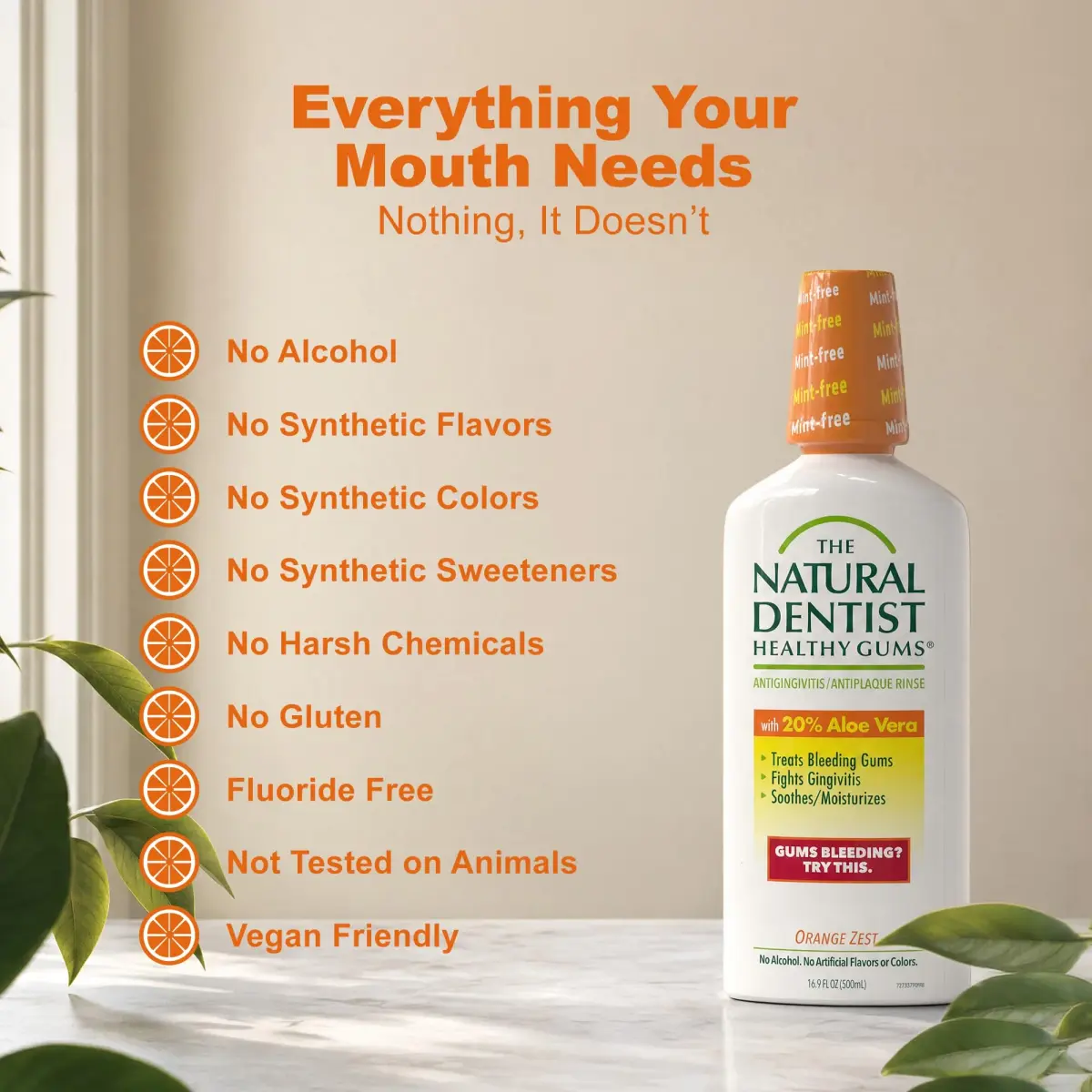 The Natural Dentist Orange Zest Mouthwash 498ml (16.9 Fl Oz) | Alcohol & Fluoride-Free Daily Rinse - view 7
