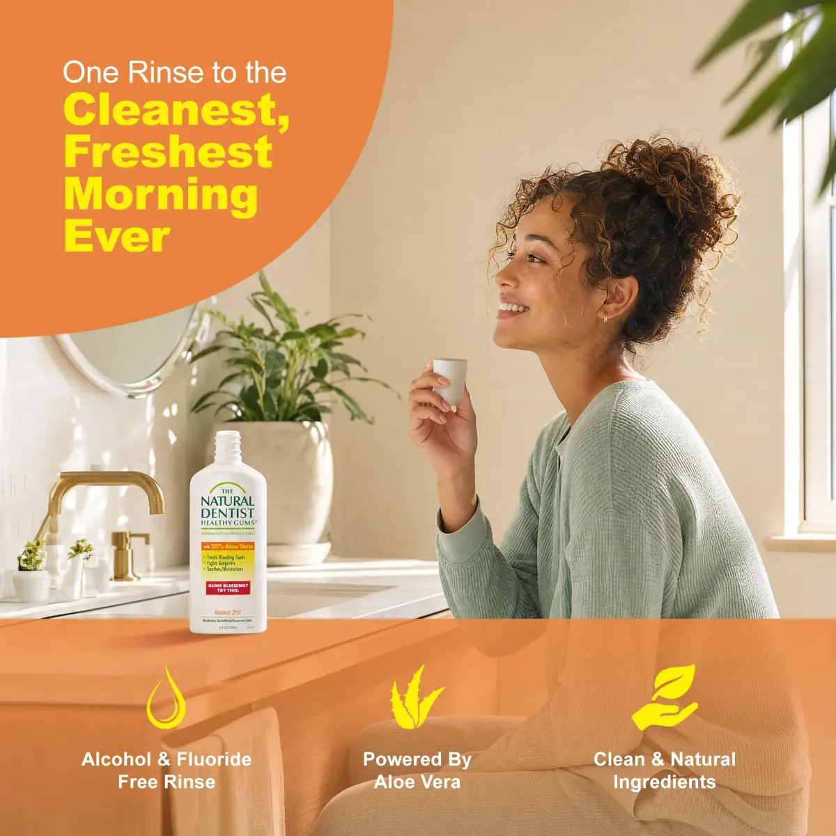 The Natural Dentist Orange Zest Mouthwash 498ml (16.9 Fl Oz) | Alcohol & Fluoride-Free Daily Rinse - view 2