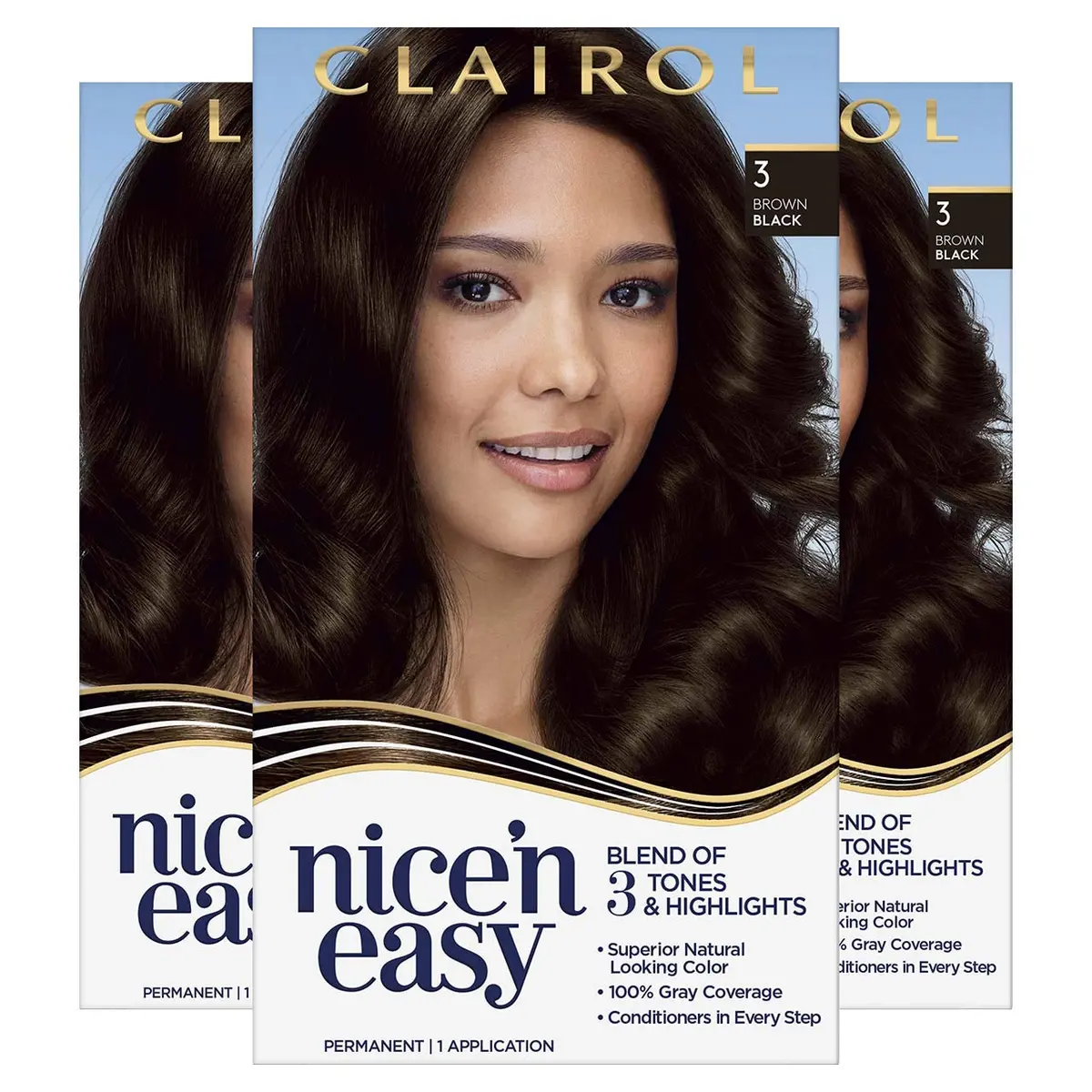 Clairol Nice'n Easy Permanent Hair Dye 3 Brown Black | Natural, Long-Lasting, 100% Gray Coverage - main product image