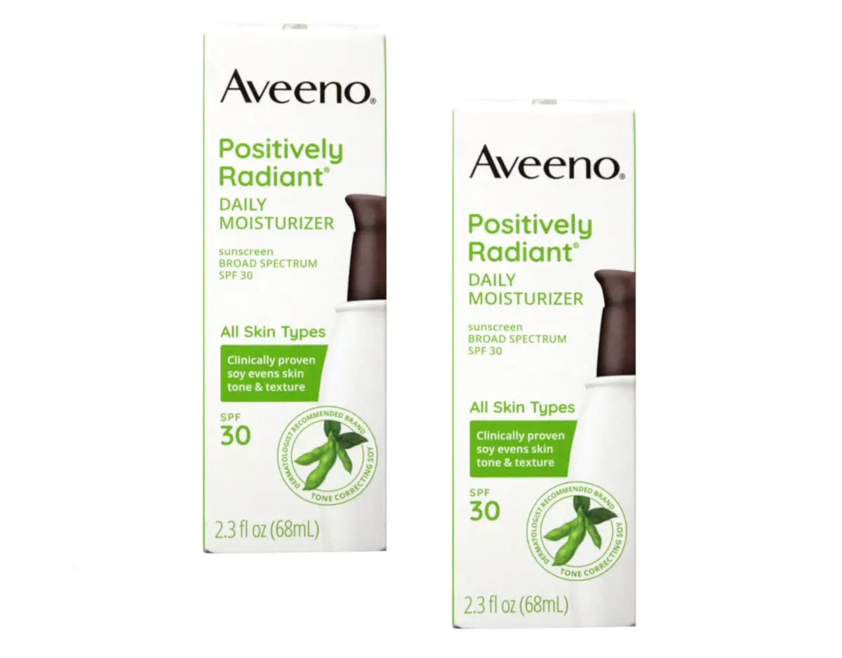 Aveeno Positively Radiant Daily Moisturizer SPF-30 UVA/UVB Sunscreen 2.3 Fl Oz (Pack of 2) | Brightening, Sensitive Skin Safe - main product image