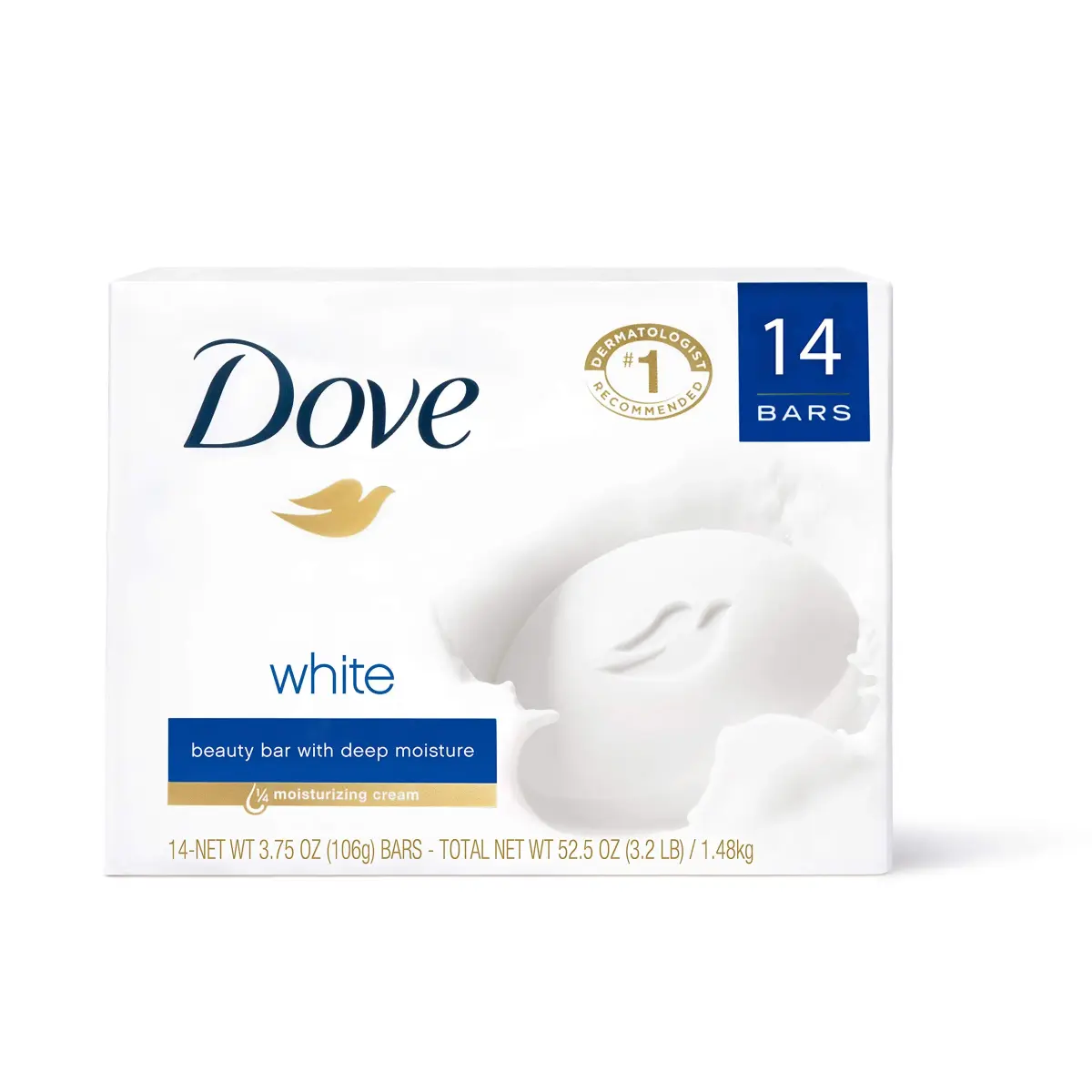 Dove White Beauty Bar Moisturizing Face, Body & Hand Soap 100g (3.5oz) | Gentle Cleanser for Dry Skin - main product image
