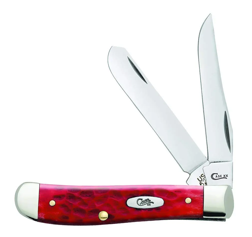 Case Mini Trapper Dark Red Jigged Bone Pocket Knife 3.5 Inches | Chrome Vanadium Steel Blades - main product image
