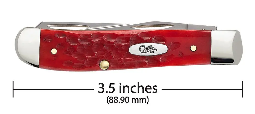 Case Mini Trapper Dark Red Jigged Bone Pocket Knife 3.5 Inches | Chrome Vanadium Steel Blades - view 2