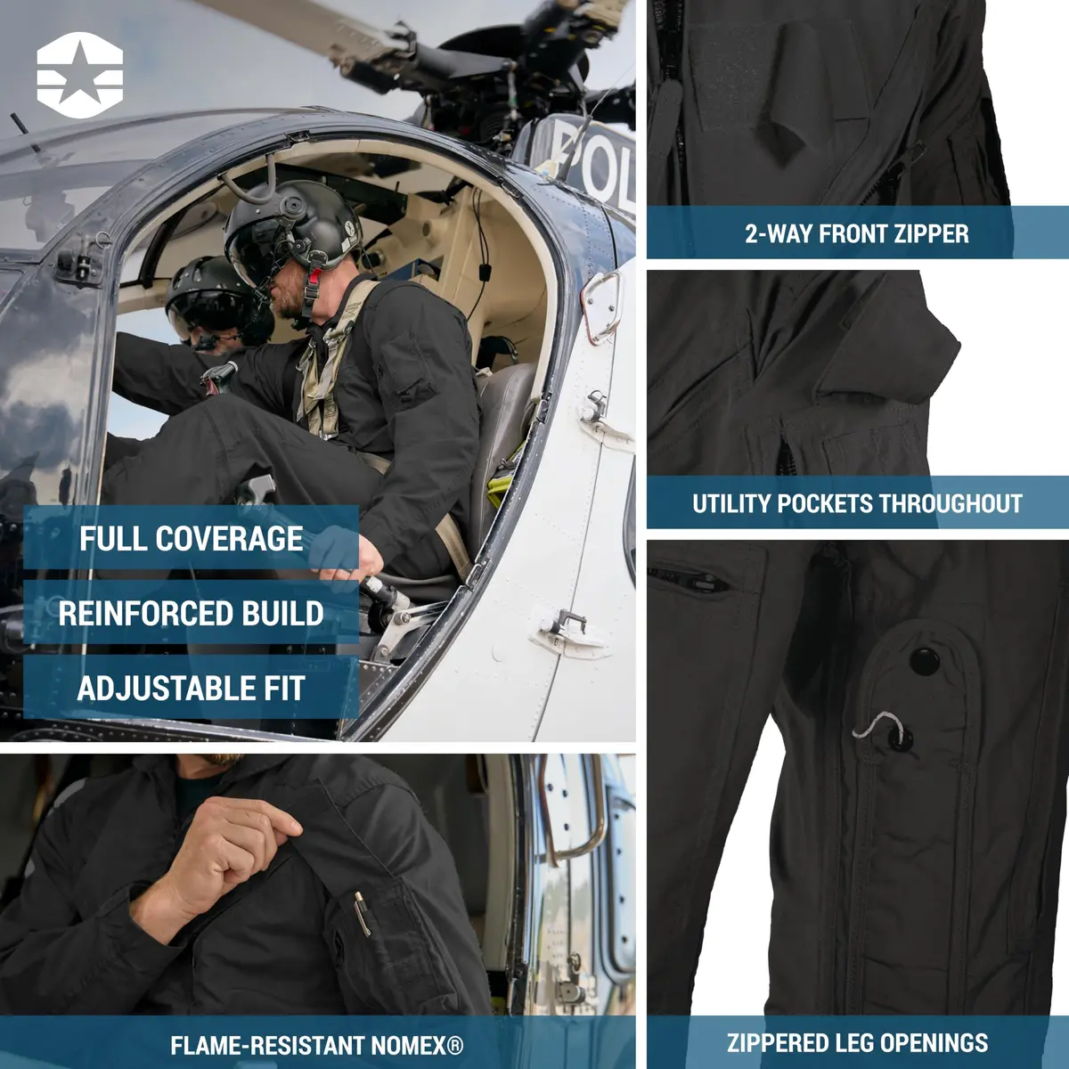 Propper CWU 27/P Nomex Flight Suit, Black, 40 Short | Flame-Resistant Military-Grade Flight Coverall - view 5
