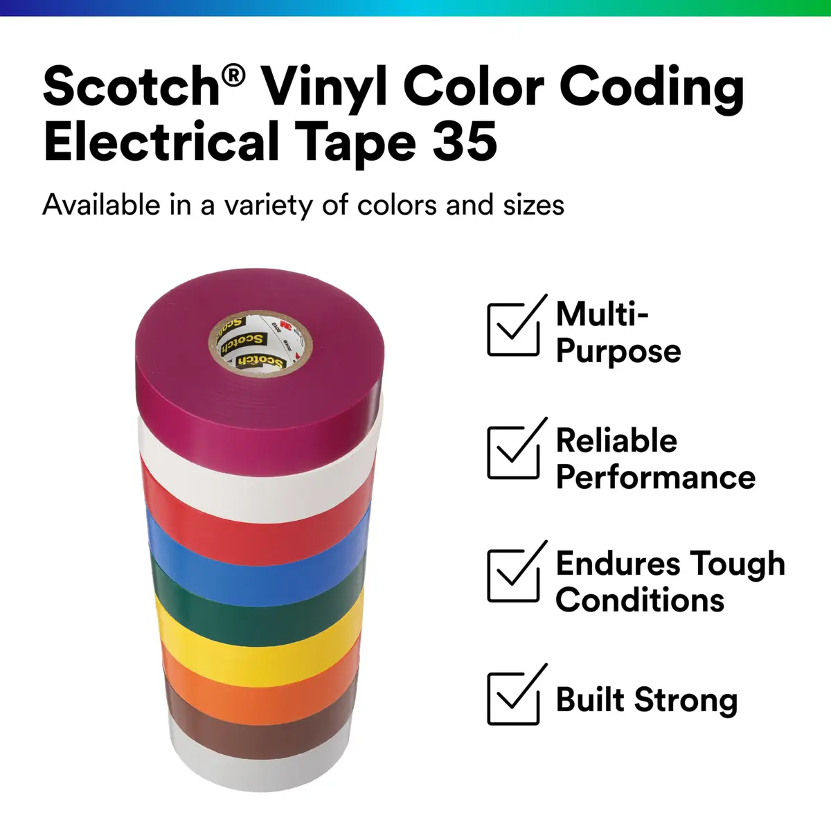3M Scotch Electrical Tape 35, 1/2 in (1.27 cm) x 20 ft (6.1 m) Orange | UL Listed, Flame Retardant, 600V Insulation - view 2