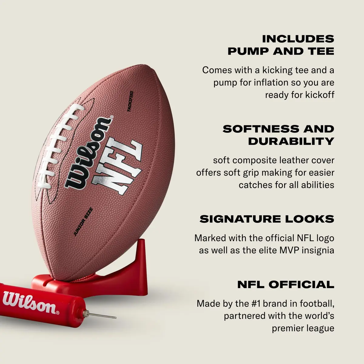 Wilson NFL MVP Junior Football with Pump & Tee - 10 inches (25.4 cm) | Official NFL Partner Since 1941 - view 5