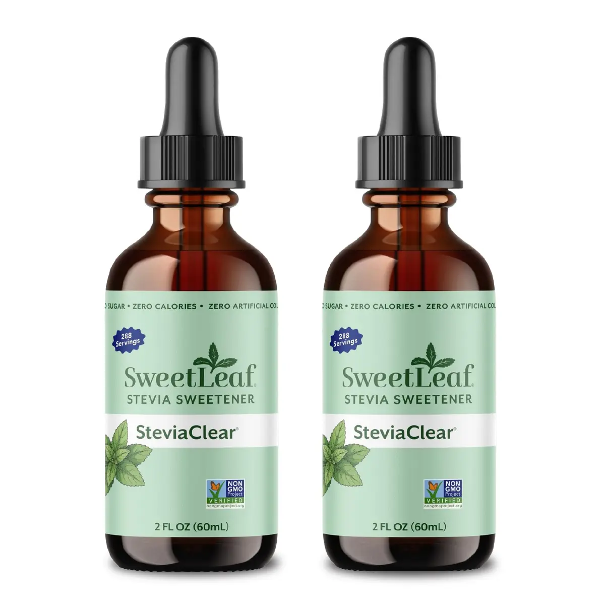 SweetLeaf Stevia Drops Liquid Sweetener, SteviaClear 2 Fl Oz Pack of 2 | Zero Calorie Sugar Substitute - main product image