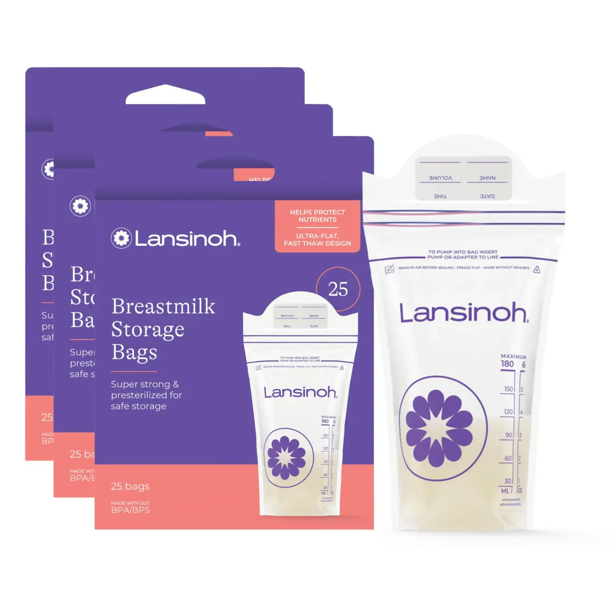 Lansinoh Breastmilk Storage Bags 6 Ounce 75 Count | BPA/BPS-Free for Safe Storage - main product image