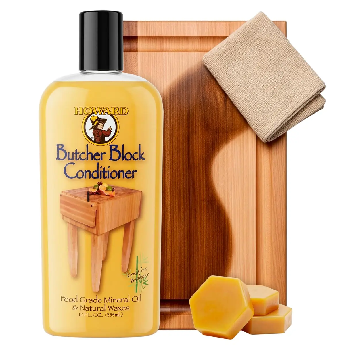 Howard Butcher Block Conditioner & Food Grade Mineral Oil 12 Fl Oz | Revitalizes & Protects Wooden Kitchenware - main product image