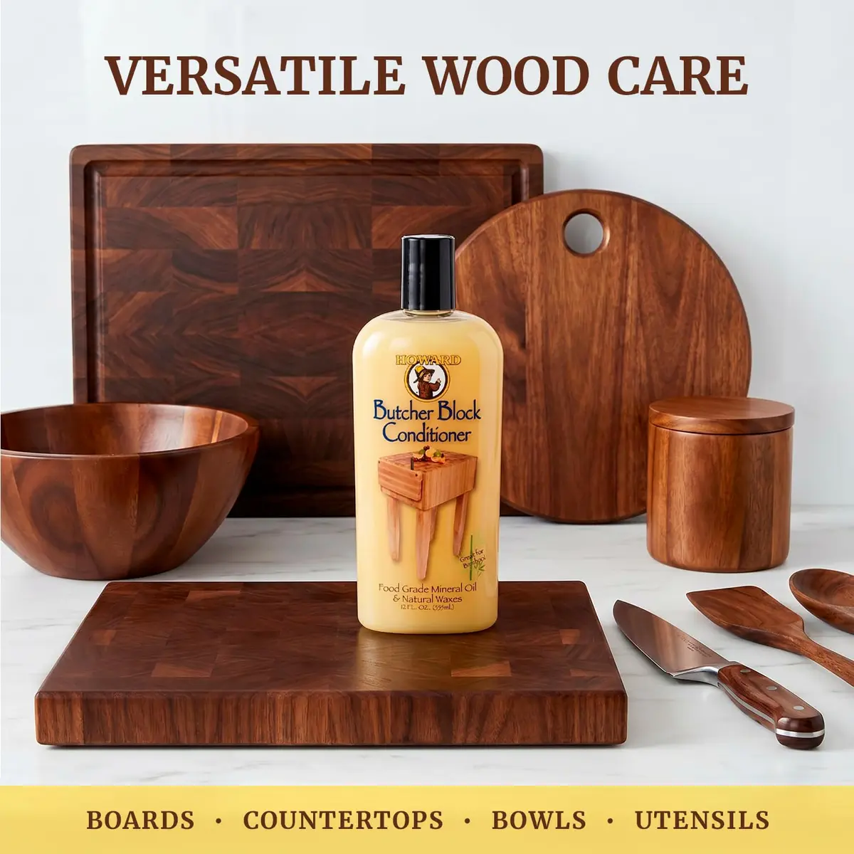 Howard Butcher Block Conditioner & Food Grade Mineral Oil 12 Fl Oz | Revitalizes & Protects Wooden Kitchenware - view 5