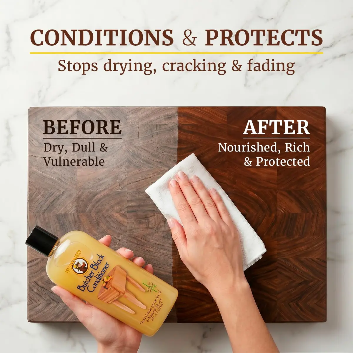 Howard Butcher Block Conditioner & Food Grade Mineral Oil 12 Fl Oz | Revitalizes & Protects Wooden Kitchenware - view 2