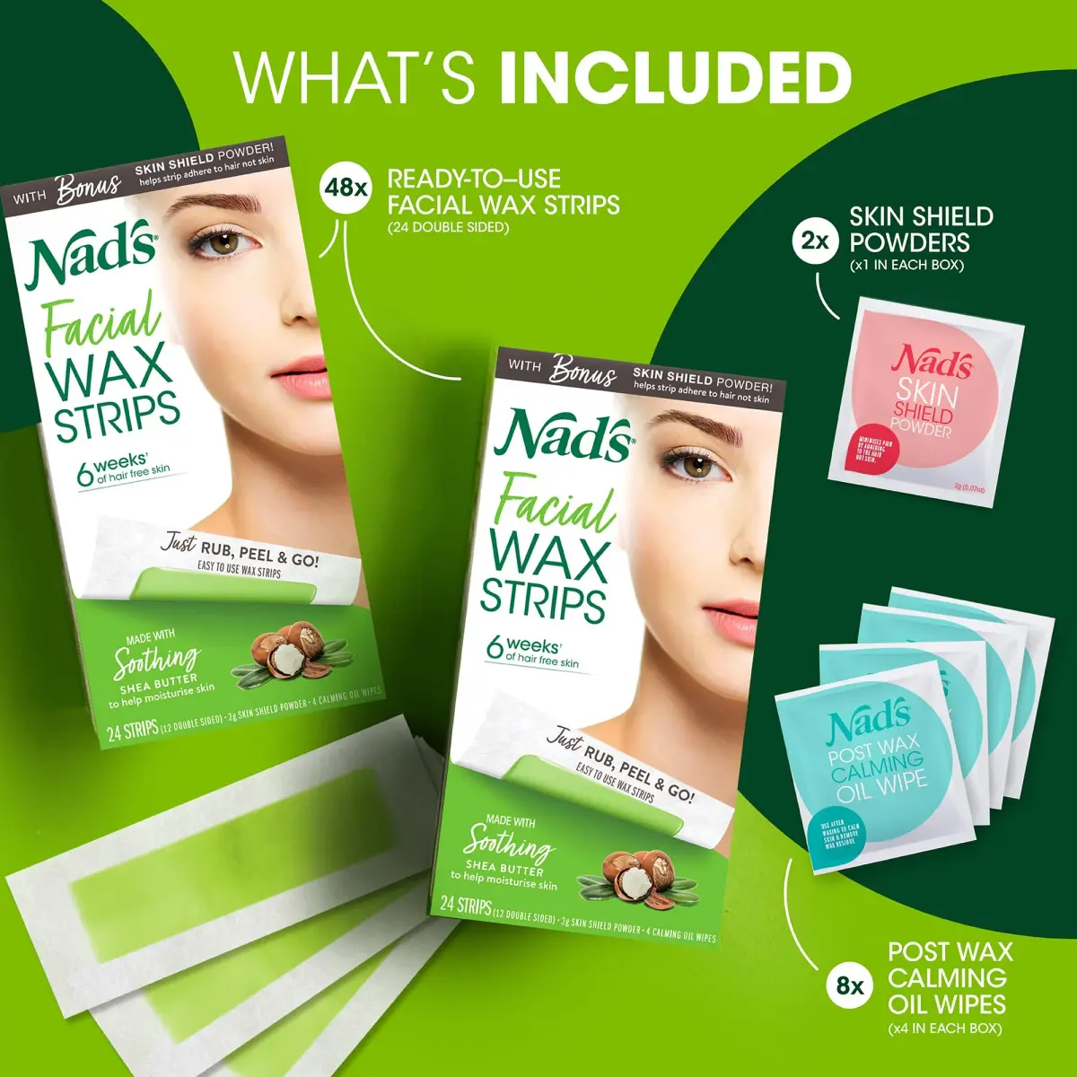 Nad's Facial Wax Strips Fragrance Free 48 Count (24 Count Each) | Gentle Hair Removal for Face - view 2