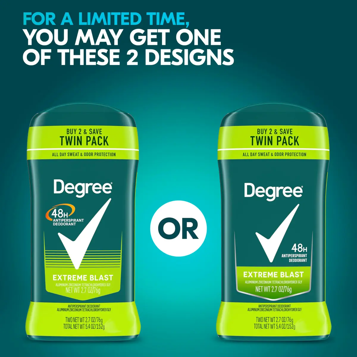 Degree Men Original Antiperspirant Deodorant 48-Hour Odor Protection Extreme Blast Mens Deodorant Stick 2.7 oz (76.5g) | Sweat & Odor Protection - view 2