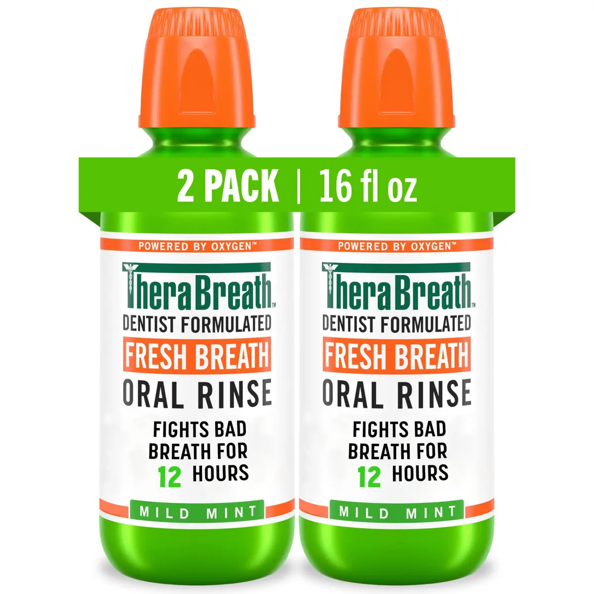 TheraBreath Fresh Breath Mouthwash, Mild Mint Flavor, Alcohol-Free, 16 Fl Oz (2-Pack) | Clinically Proven 24-Hour Freshness - main product image