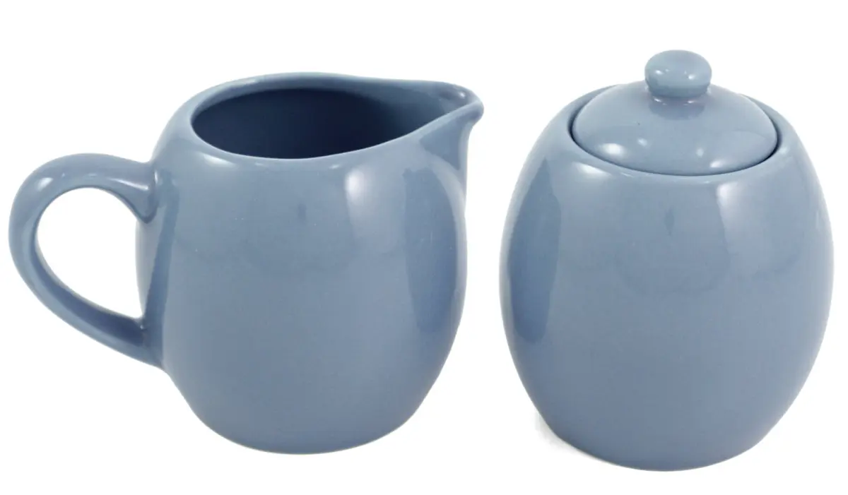 Old Amsterdam Porcelain Works Powder Blue Ceramic Creamer and Sugar Set with Lid | Elegant Home Serveware (70-120 chars) - main product image