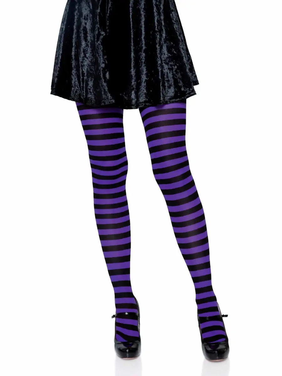 Leg Avenue Women's Nylon Striped Tights 3X-4X | Plus Size, Black/Purple, Nylon Pattern - main product image