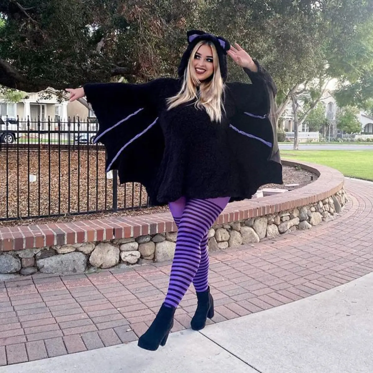 Leg Avenue Women's Nylon Striped Tights 3X-4X | Plus Size, Black/Purple, Nylon Pattern - view 6