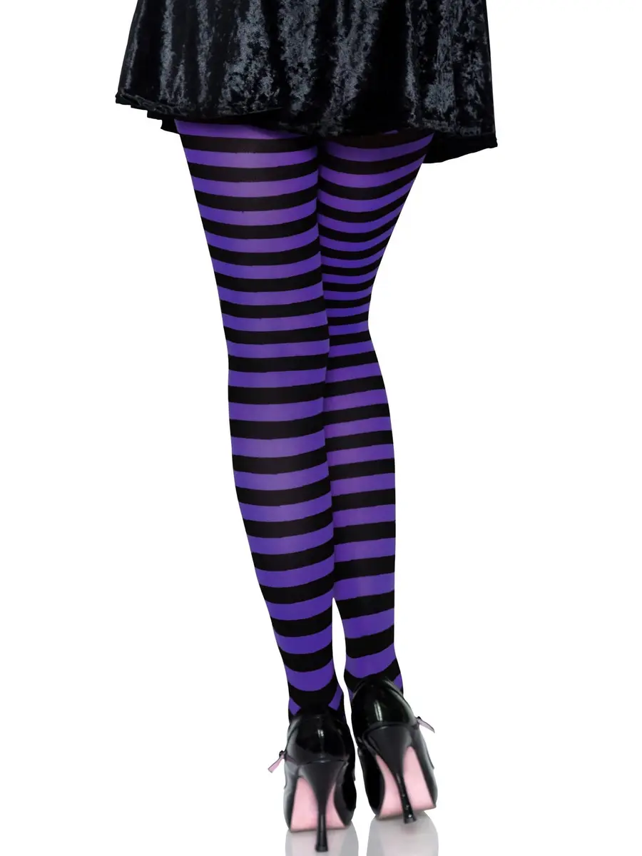 Leg Avenue Women's Nylon Striped Tights 3X-4X | Plus Size, Black/Purple, Nylon Pattern - view 2