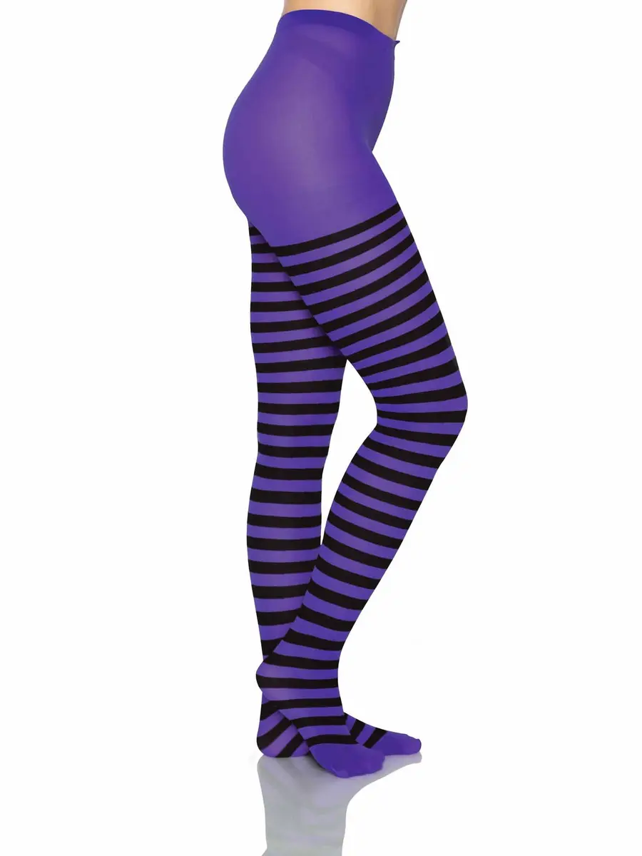Leg Avenue Women's Nylon Striped Tights 3X-4X | Plus Size, Black/Purple, Nylon Pattern - view 3
