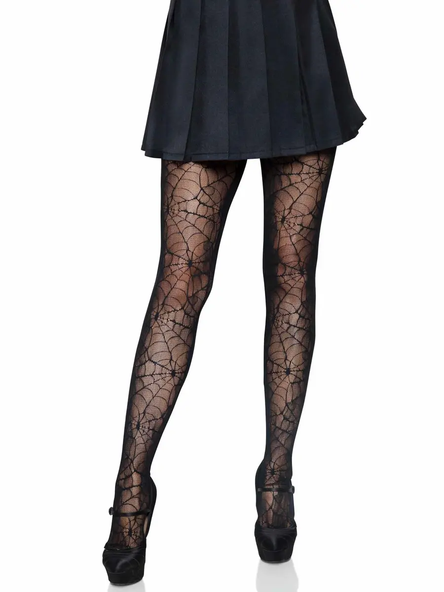 Leg Avenue Dark Alternative Fishnet Tights | Flame Pattern, High Waist, One Size, Spiderweb Design - main product image
