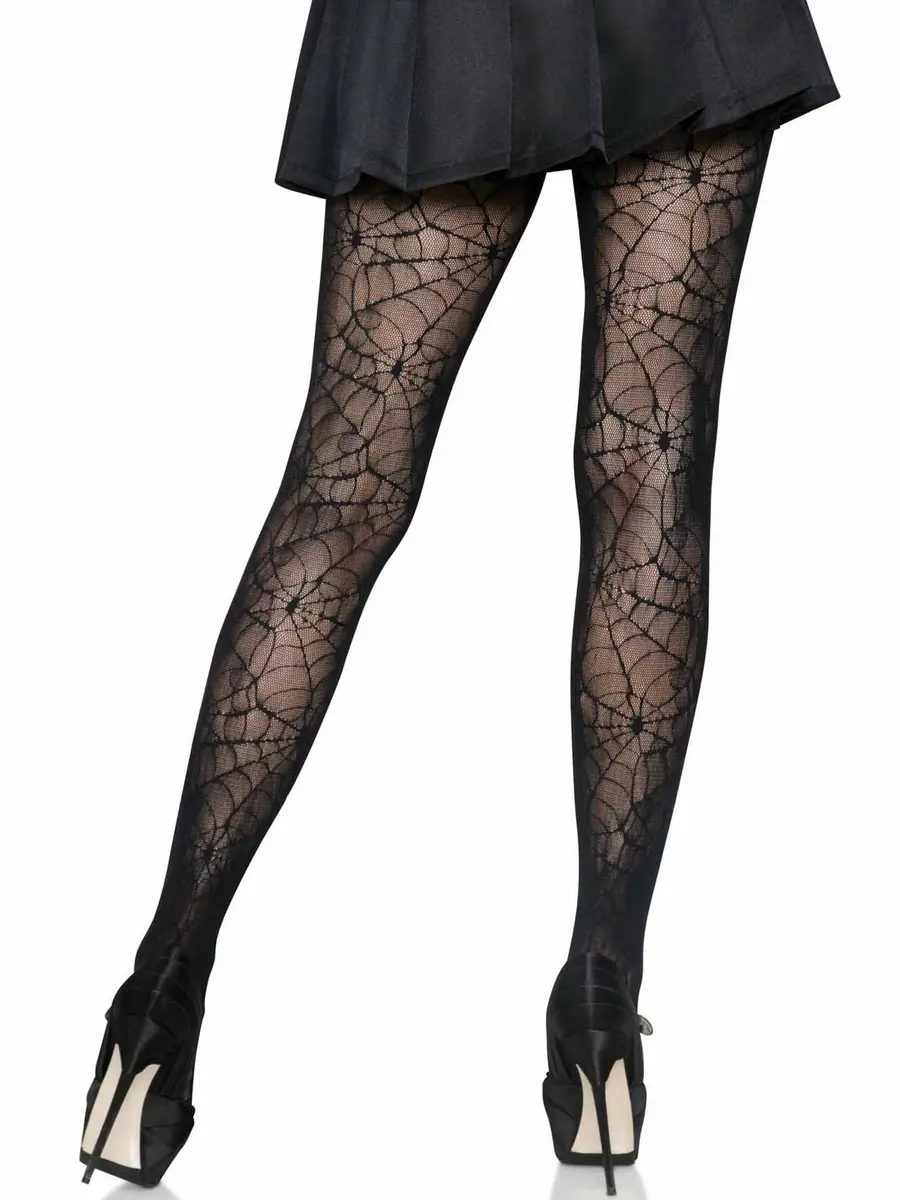 Leg Avenue Dark Alternative Fishnet Tights | Flame Pattern, High Waist, One Size, Spiderweb Design - view 2