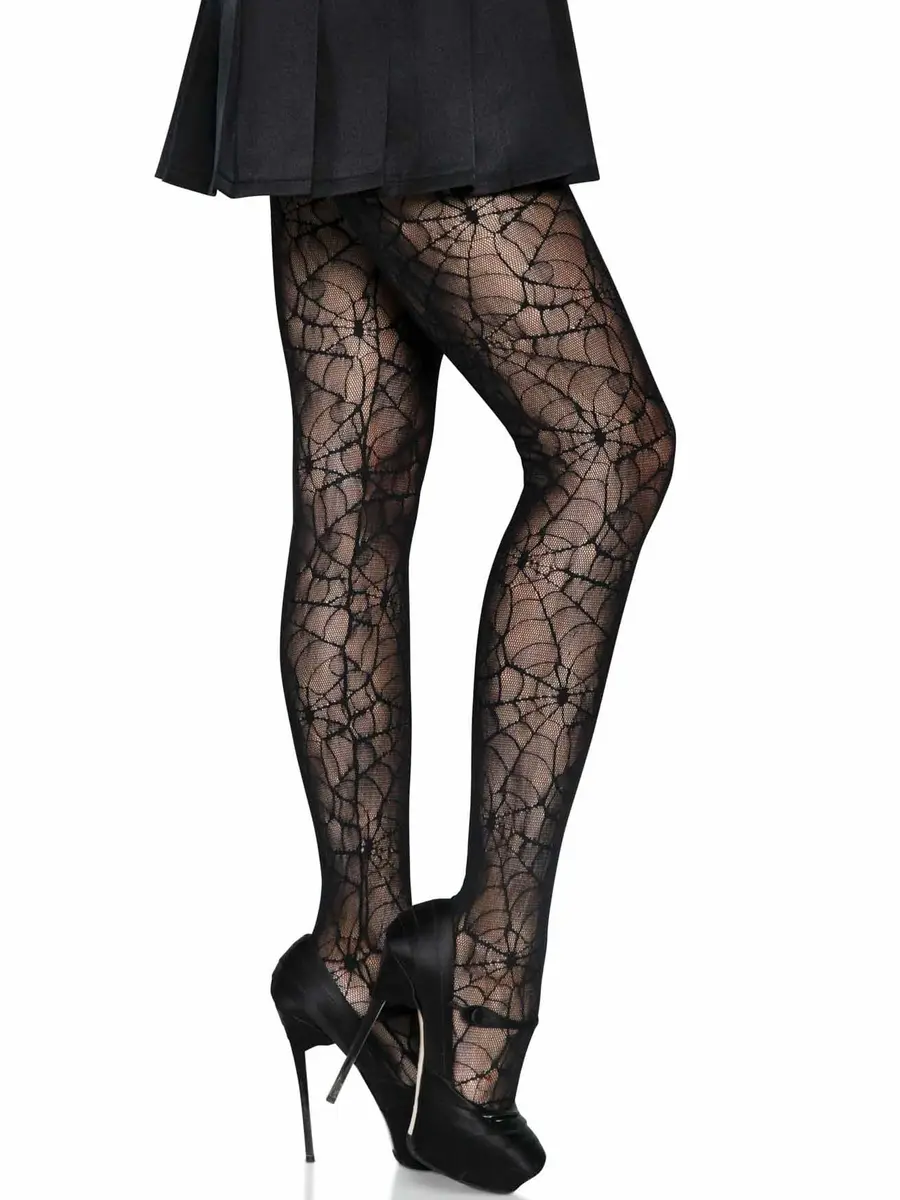 Leg Avenue Dark Alternative Fishnet Tights | Flame Pattern, High Waist, One Size, Spiderweb Design - view 3