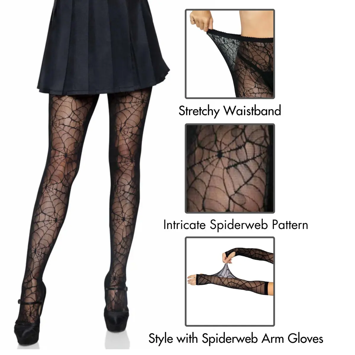 Leg Avenue Dark Alternative Fishnet Tights | Flame Pattern, High Waist, One Size, Spiderweb Design - view 4