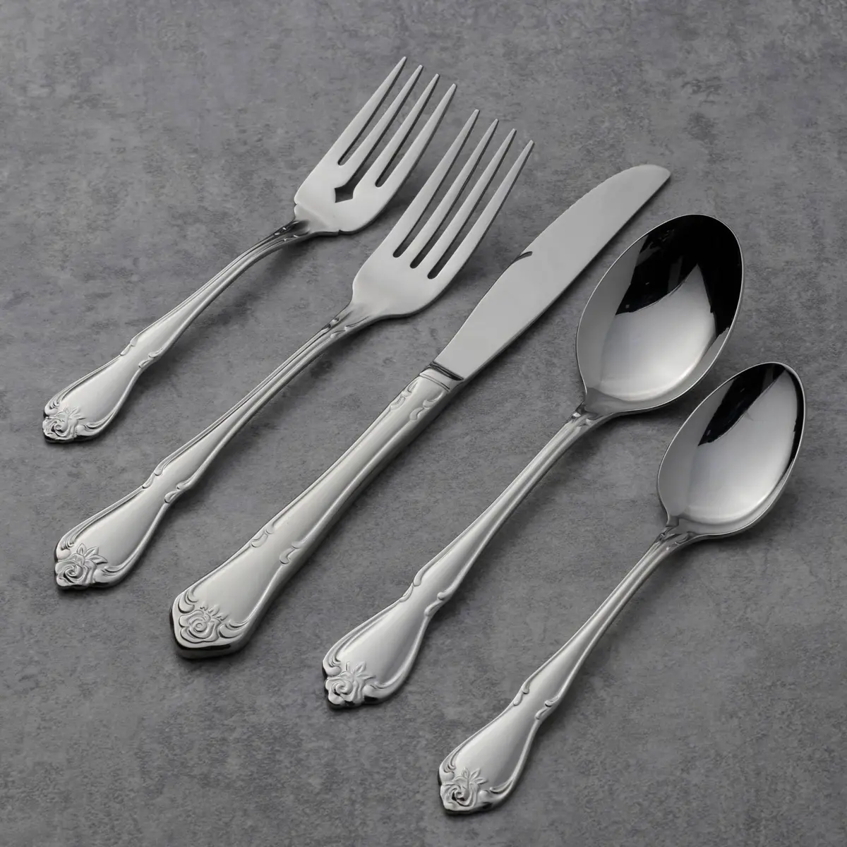 Oneida True Rose Teaspoons Silverware Set for 4 | Vintage Design, Dishwasher Safe - view 3