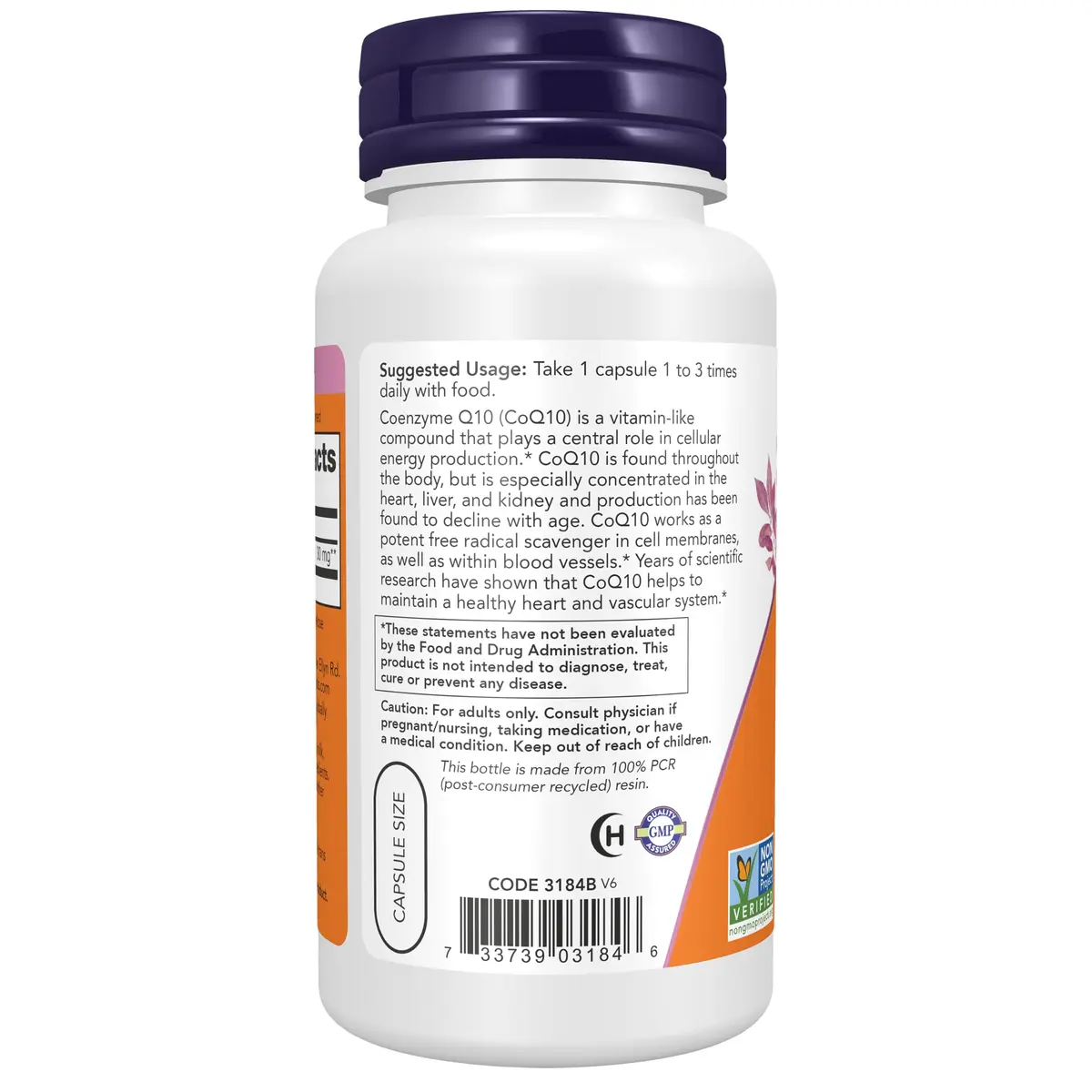 NOW CoQ10 30 mg Pharmaceutical Grade 60 Veg Caps | Supports Heart & Cellular Energy - view 3