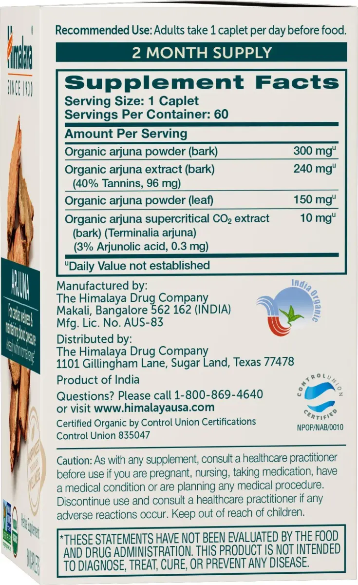 Himalaya Organic Arjuna Caplets 700 mg (120 Caplets Total) | USDA Certified Organic Heart Support - view 2