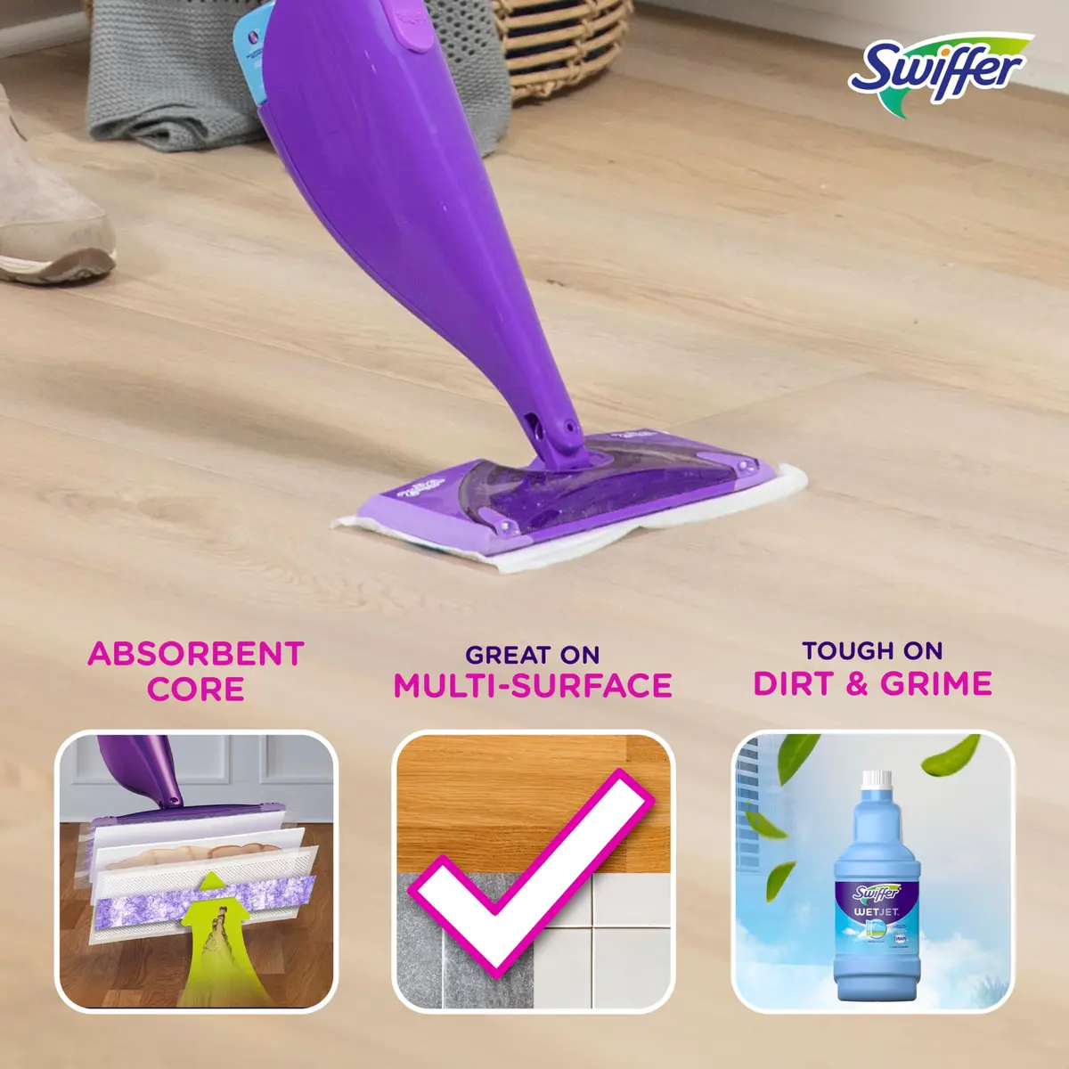Swiffer WetJet Hardwood Floor Cleaner Spray Mop Pad Refill 24 Count | Absorb + Lock Strip for Efficient Cleaning - view 2