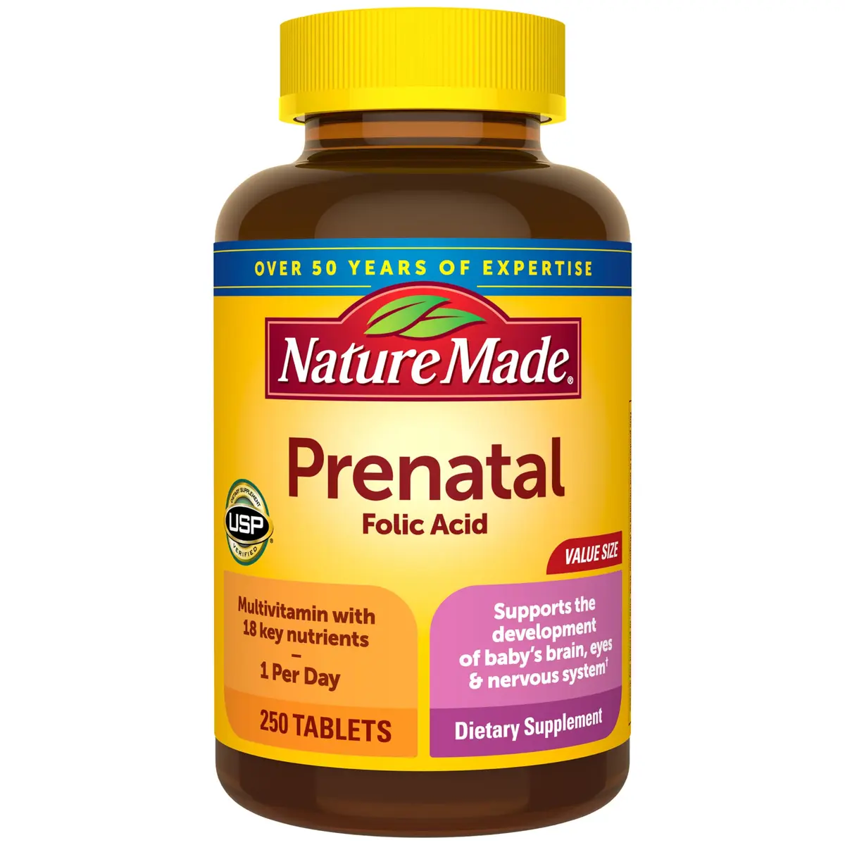 Nature Made Prenatal Multivitamin with Folic Acid, 250 Tablets | Supports Baby & Mom's Health - main product image