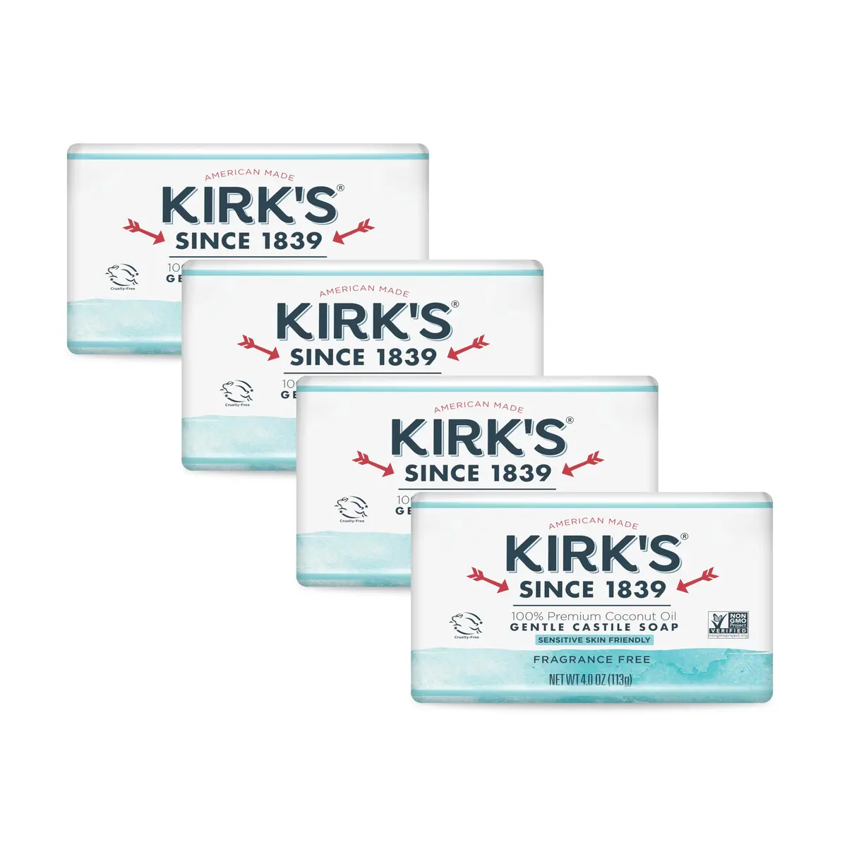 Kirk's Coconut Castile Bar Soap 4 oz | Sensitive Skin Vegan Unscented - main product image