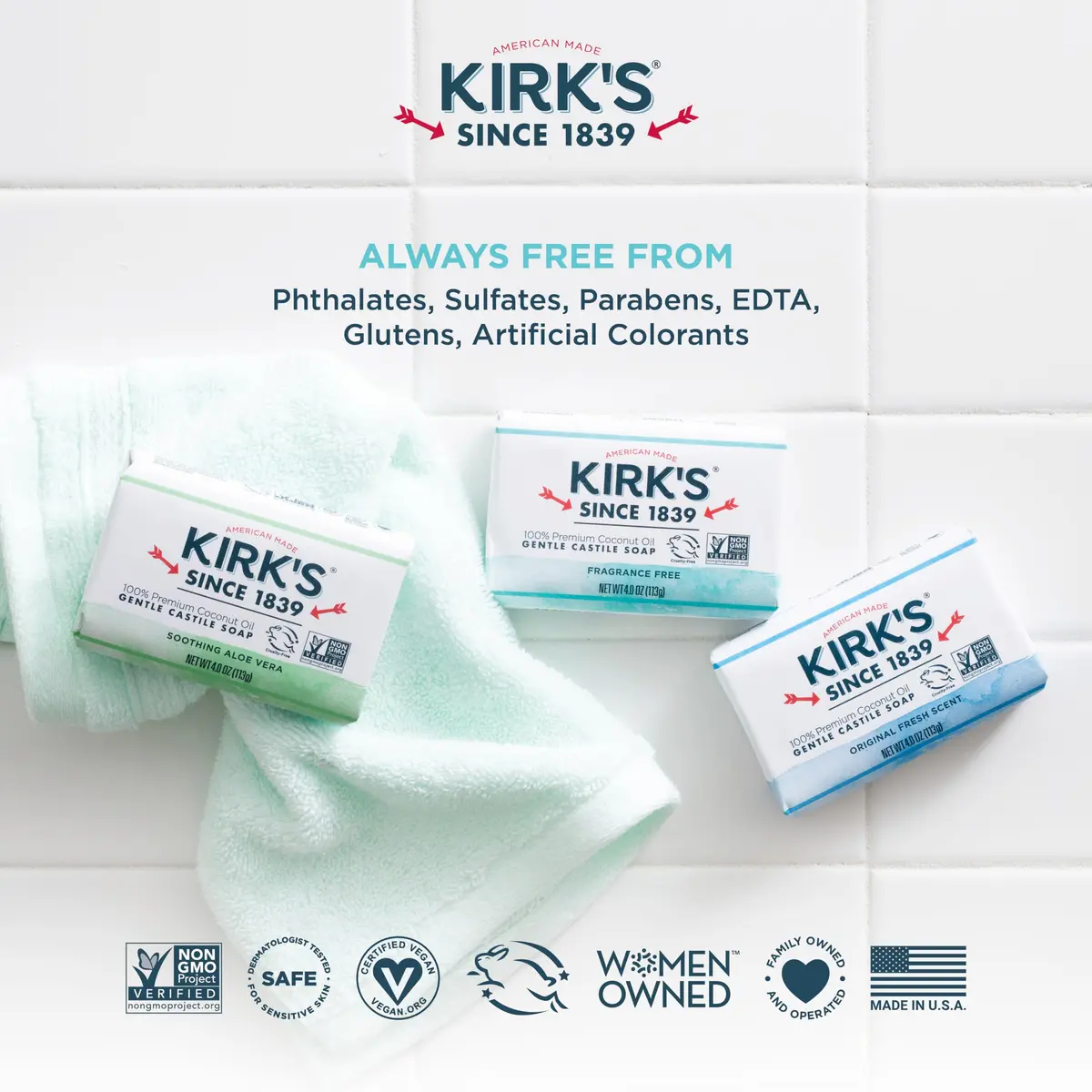 Kirk's Coconut Castile Bar Soap 4 oz | Sensitive Skin Vegan Unscented - view 7