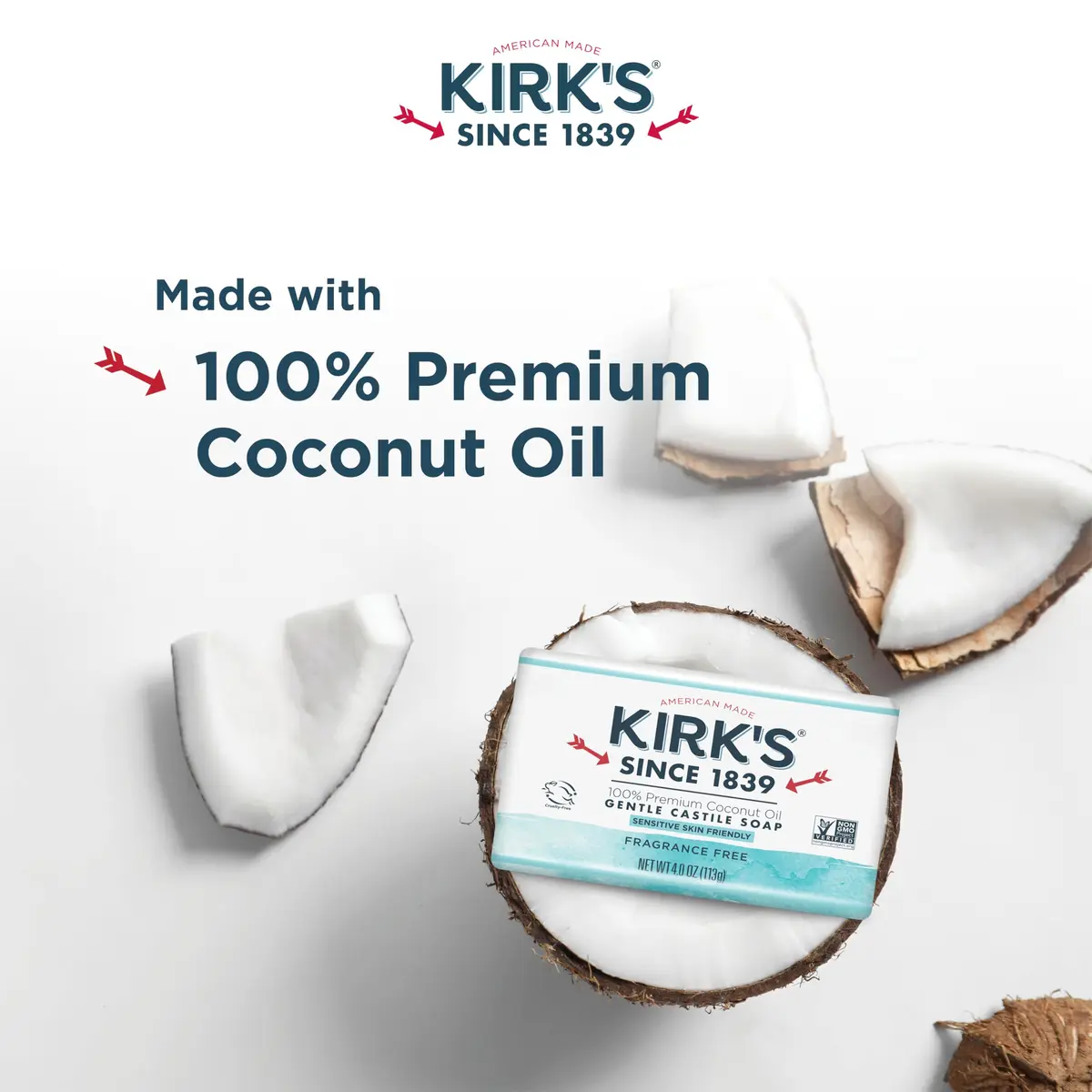 Kirk's Coconut Castile Bar Soap 4 oz | Sensitive Skin Vegan Unscented - view 3