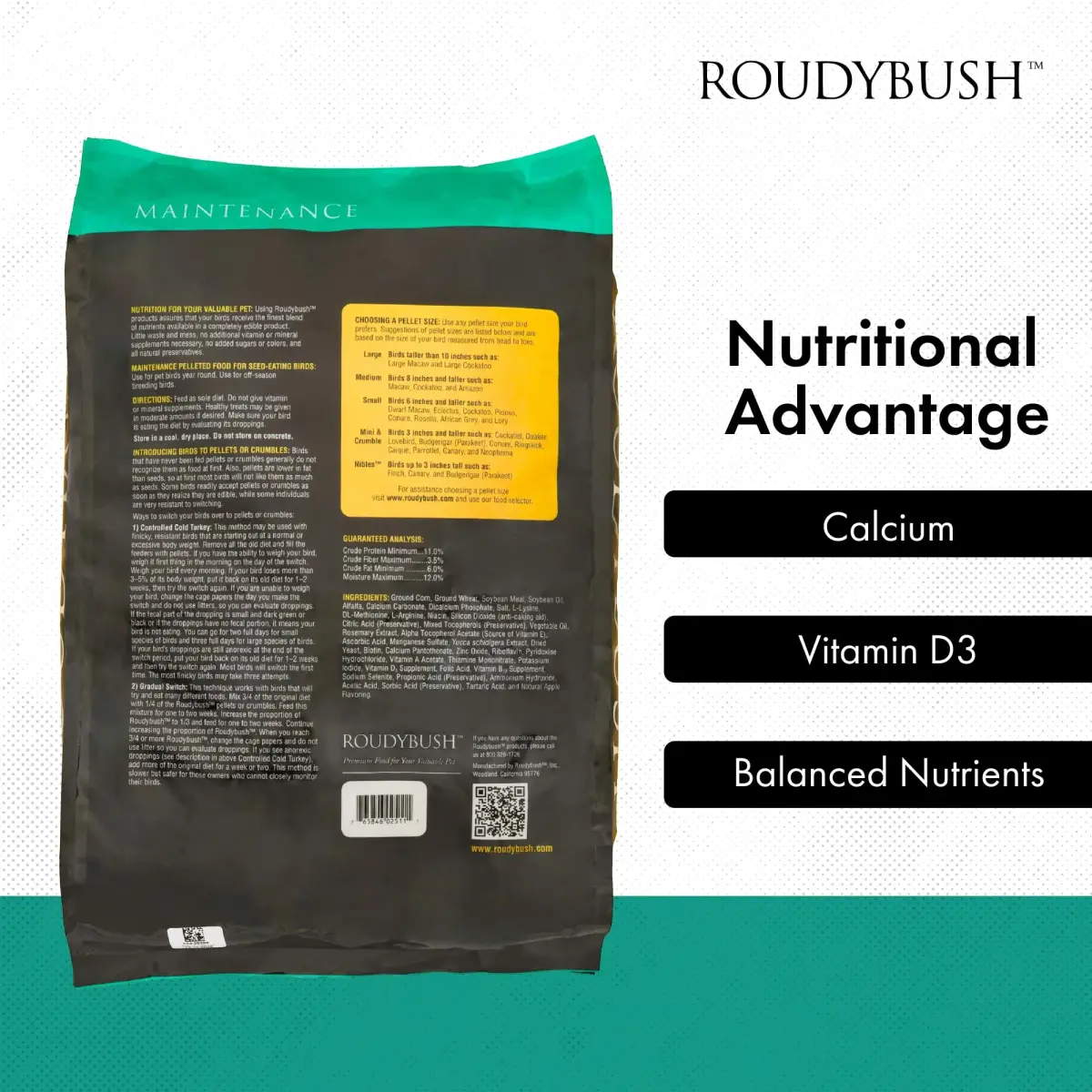 RoudyBush Daily Maintenance Bird Food Mini Pellets 12.03 kg (25 lb) | Scientifically Formulated Avian Nutrition - view 5
