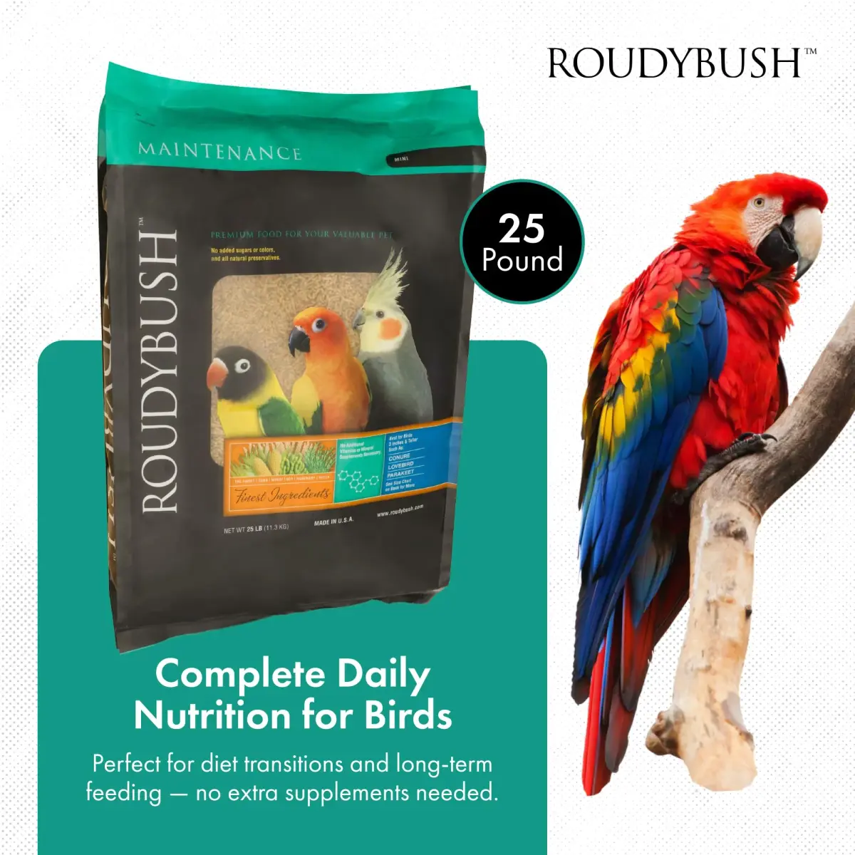 RoudyBush Daily Maintenance Bird Food Mini Pellets 12.03 kg (25 lb) | Scientifically Formulated Avian Nutrition - view 2