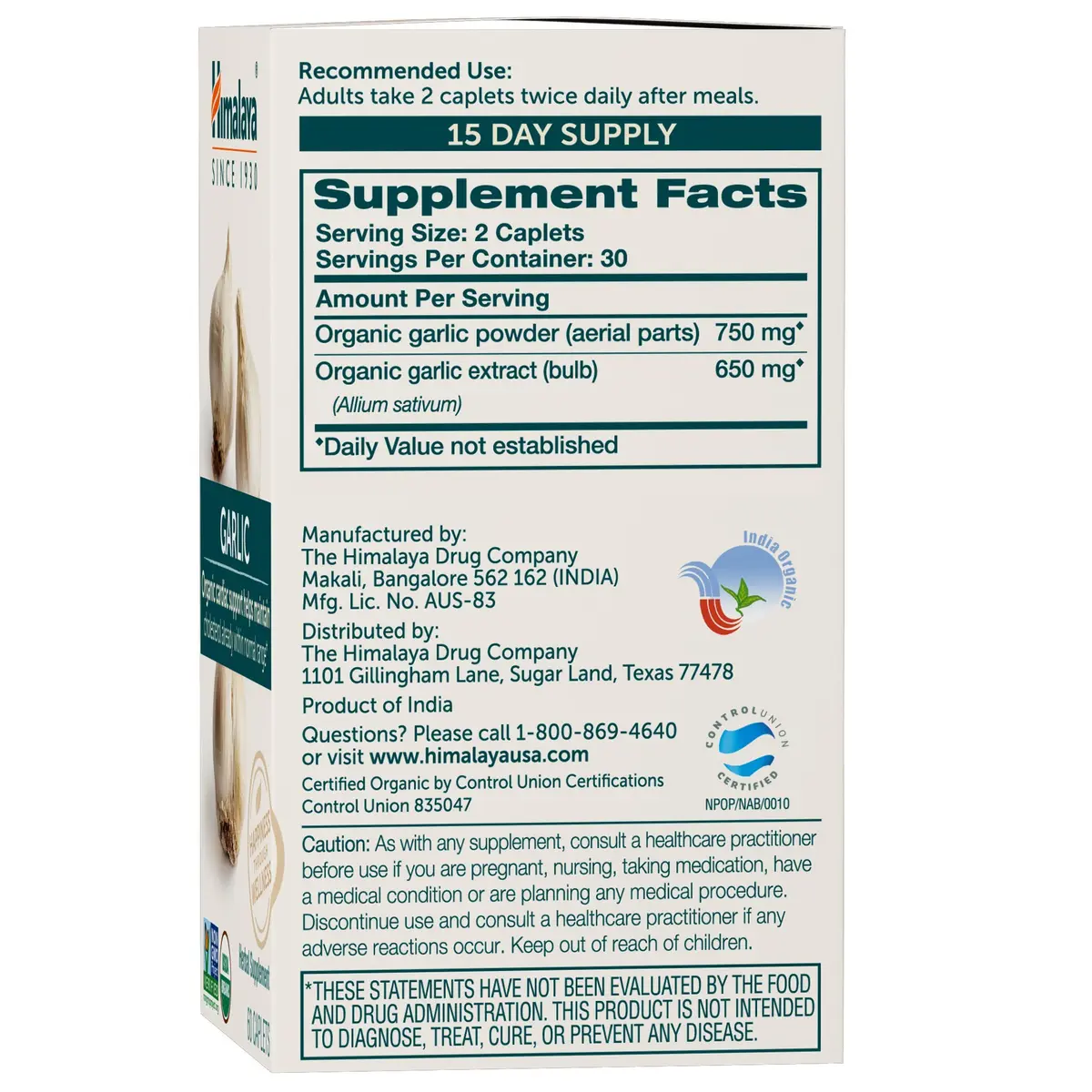 Himalaya USDA Organic Garlic Supplements 1400 mg | Supports Heart & Immunity - view 3