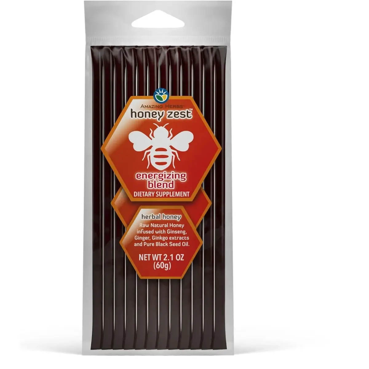 Amazing Herbs Natural Honey Sticks with Black Seed Oil, Ginseng & Ginger 12 Count (5g Each) | Gluten-Free Dietary Supplement - main product image